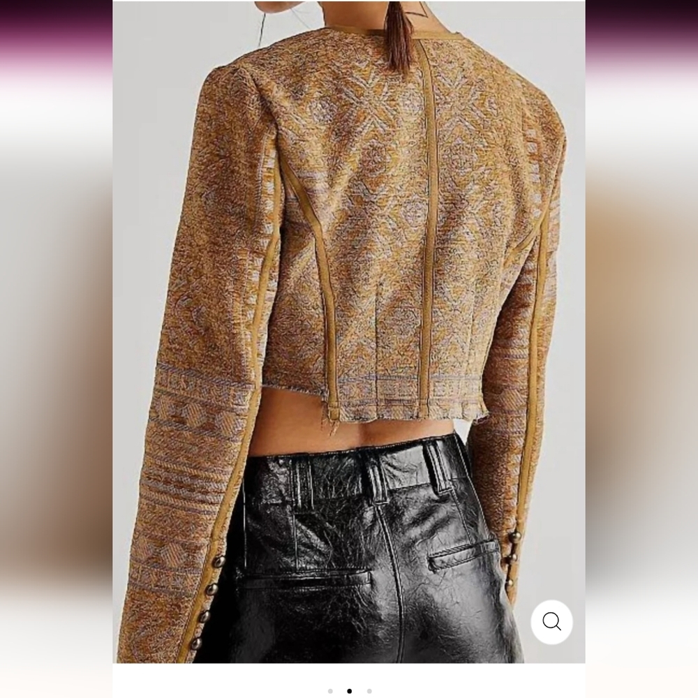 BNWT! L" FREE PEOPLE Juliette Cropped Jacket in Gold Combo - Picture 6 of 16